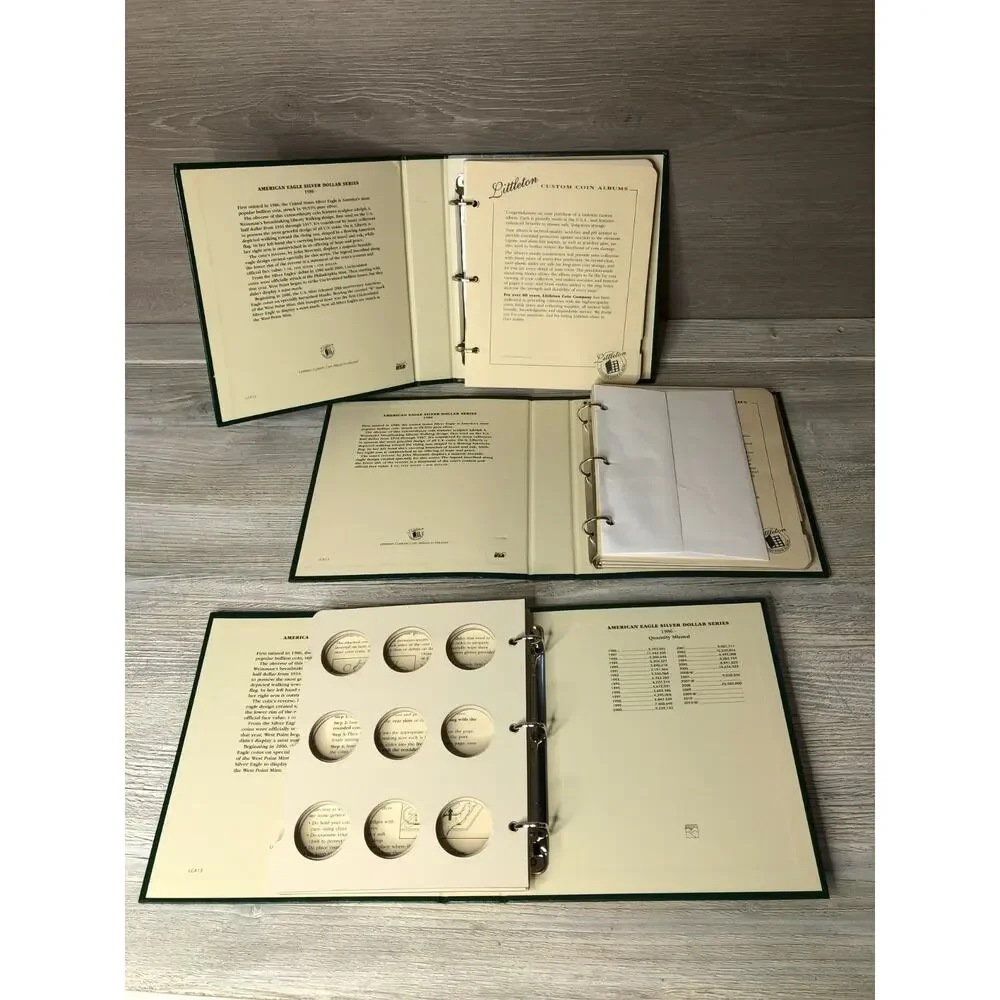 Littleton Custom American Eagle Silver Dollars 1986- 3 Coin Albums (No Coins)